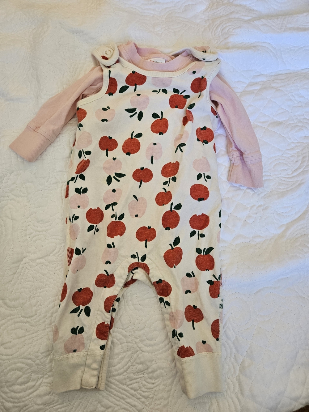 Hanna Andersson Pink and Red Apple Print Baby Matching Set. 6-12 months